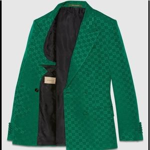Gucci light GG canvas double-breasted jacket in emerald green - size 40